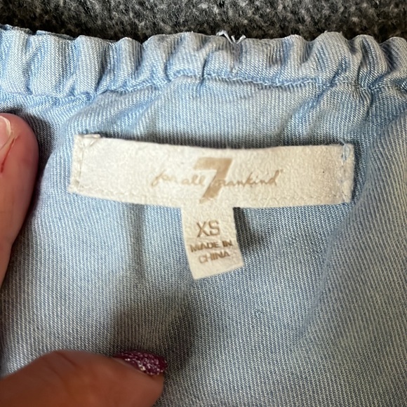 7 FOR ALL MAN KIND-One-Shoulder Ruffled Denim Dress, Indigo. Size XS. - Picture 5 of 6